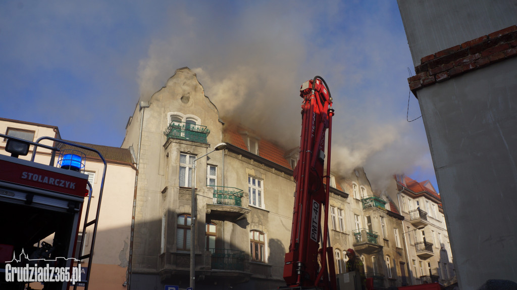 Pożar poddasza w budynku przy Groblowej 4 w Grudziądzu