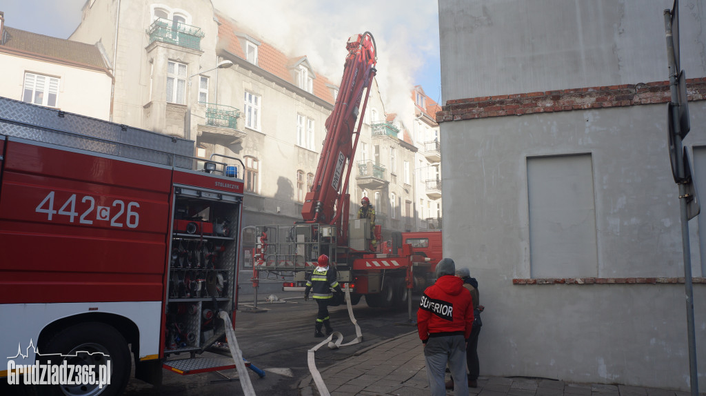 Pożar poddasza w budynku przy Groblowej 4 w Grudziądzu