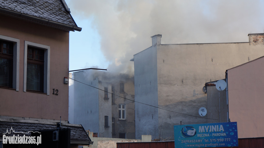 Pożar poddasza w budynku przy Groblowej 4 w Grudziądzu