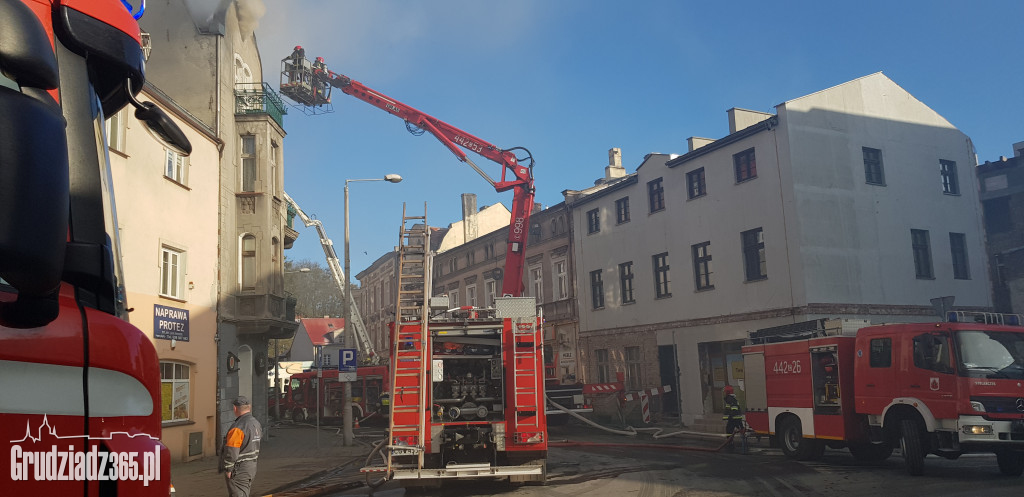Pożar poddasza w budynku przy Groblowej 4 w Grudziądzu