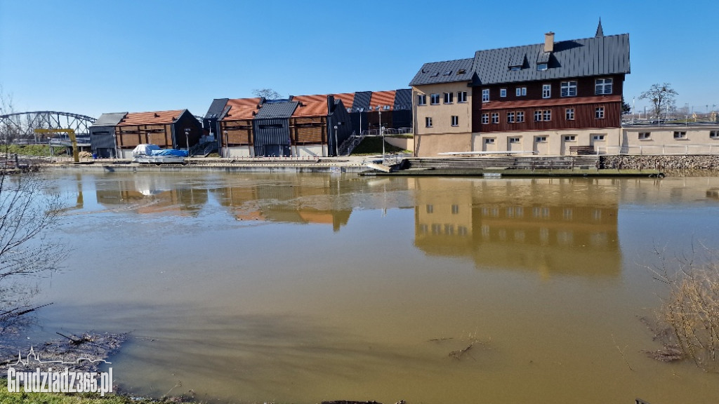 Wysoki stan wody na Wiśle w Grudziądzu. Woda zalewa błonia