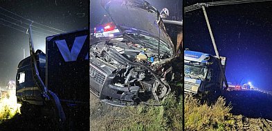 Poważny wypadek na DK16 w miejscowości Rogóźno-Zamek. Zderzenie audi z ciężarówką-99138