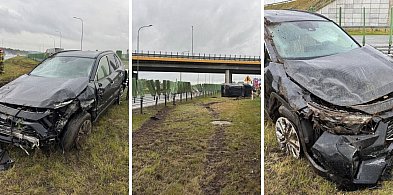 Dachowanie na autostradzie A1. Osobówka wypadła z drogi w okolicach Grudziądza