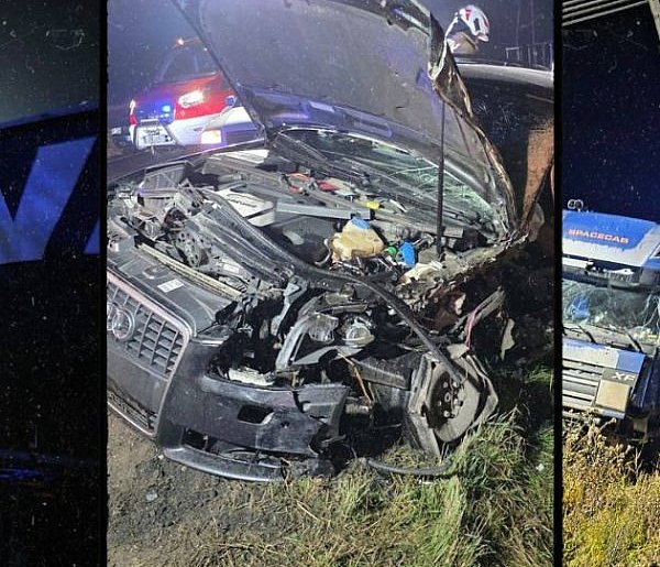 Poważny wypadek na DK16 w miejscowości Rogóźno-Zamek. Zderzenie audi z ciężarówką-99138