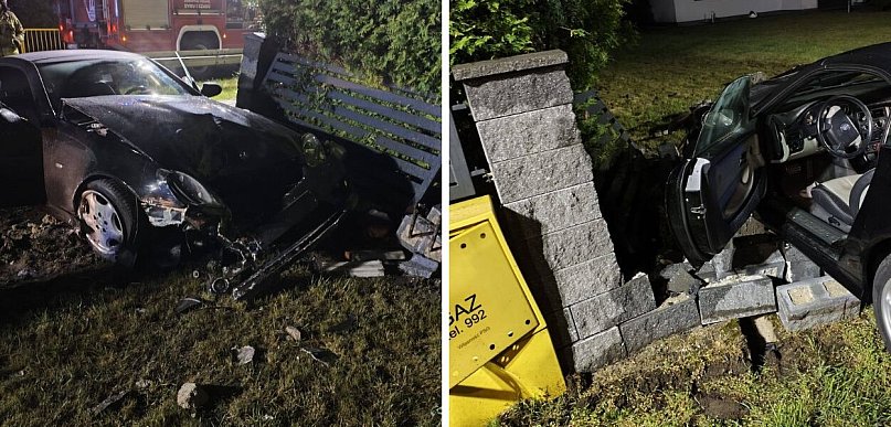 Groźny wypadek pod Grudziądzem. Kierowca ściął płot i zatrzymał się tuż przy przył