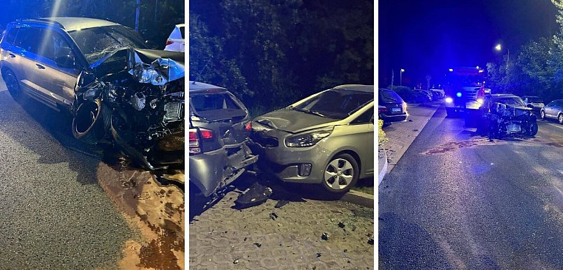 Nocny rajd na Śniadeckich! Osobówka staranowała dziewięć zaparkowanych samochodów