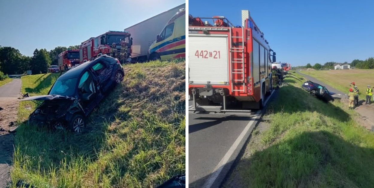 Kolizja na "krajówce" w Małym Rudniku. Zderzenie osobówki z autem dostawczym