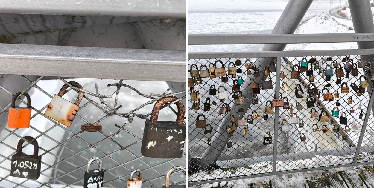 Koniec „kłódek miłości” na grudziądzkiej Marinie. Przeciążają konstrukcję kładki